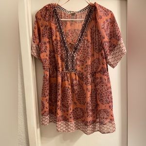 Knox Rose Flowy Blouse V-Neck Beautiful earthy colors
